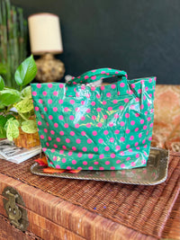 Polka Dot Tote Bag in Green & Pink