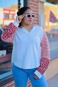 Cream Floral & Stripe Casual Knit Top