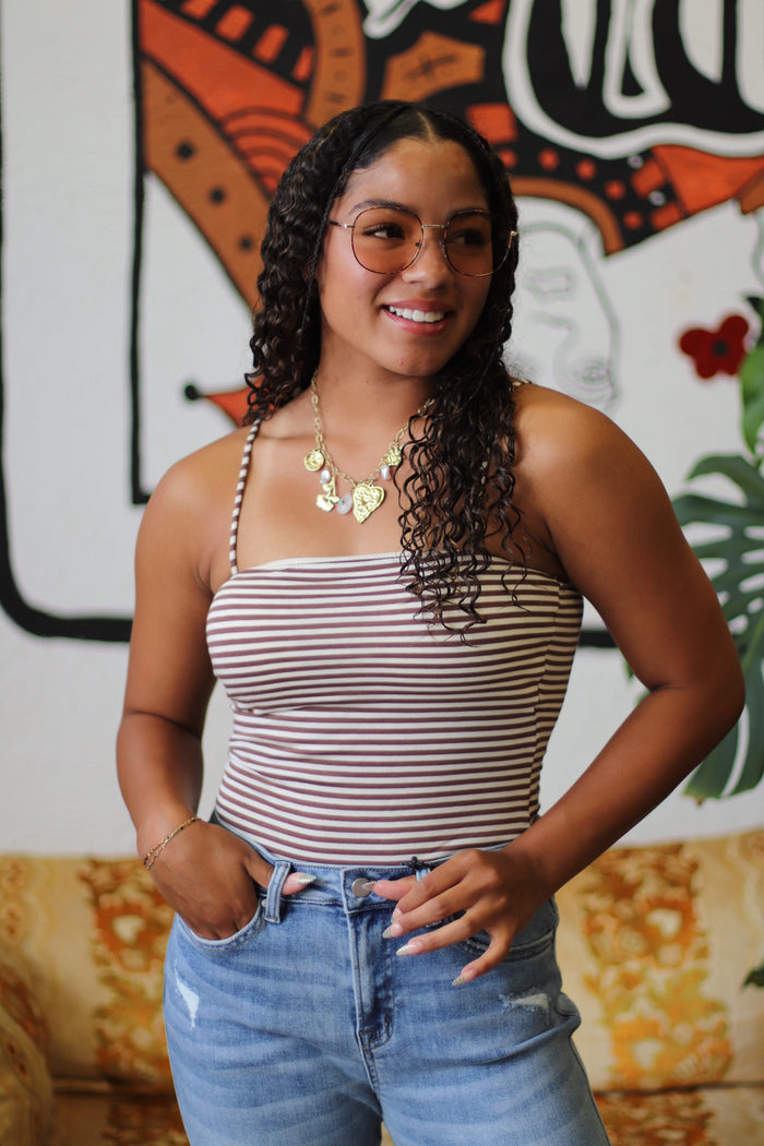 Meredith Brown Striped Spaghetti Strap Top