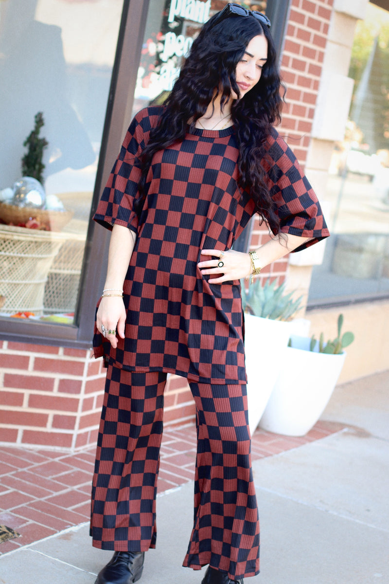 Mocha Checkered Pant Set