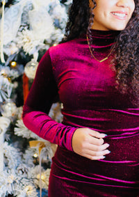 Glitter Velvet Midi Dress + Burgundy