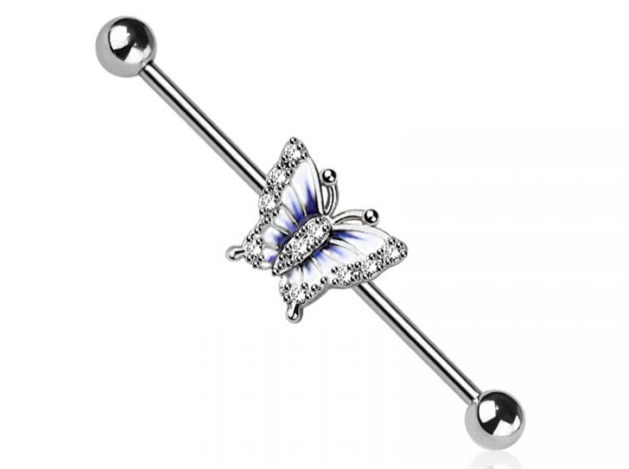 Butterfly Industrial Barbell + Silver 14GA - 580 threads