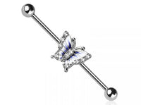 Butterfly Industrial Barbell + Silver 14GA - 580 threads