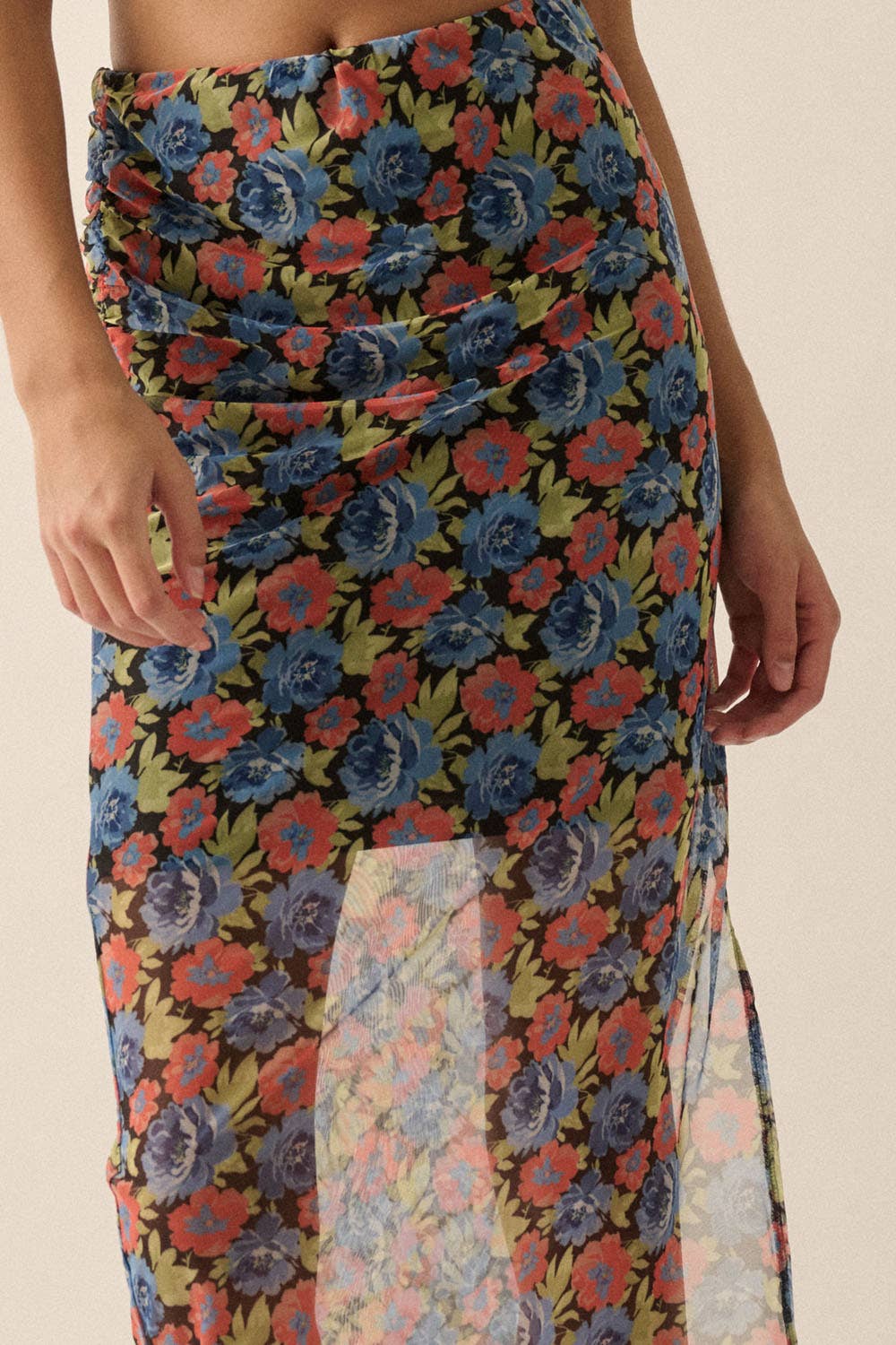 Lets Get Away Blue Floral Side-Slit Skirt