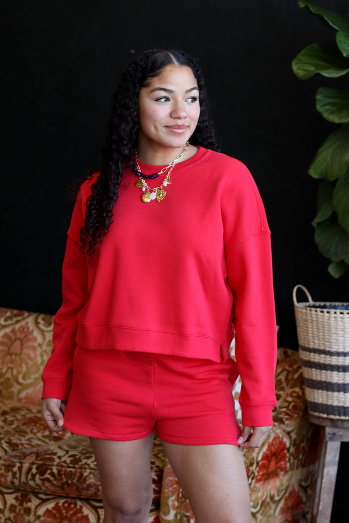 Cozy Sweatshirt & Shorts Set + Red