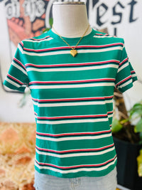 Basic Green Striped Cotton Tee