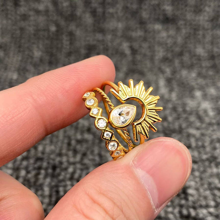 3 Pcs/set 18K Gold-plated Stainless Steel Ring 7