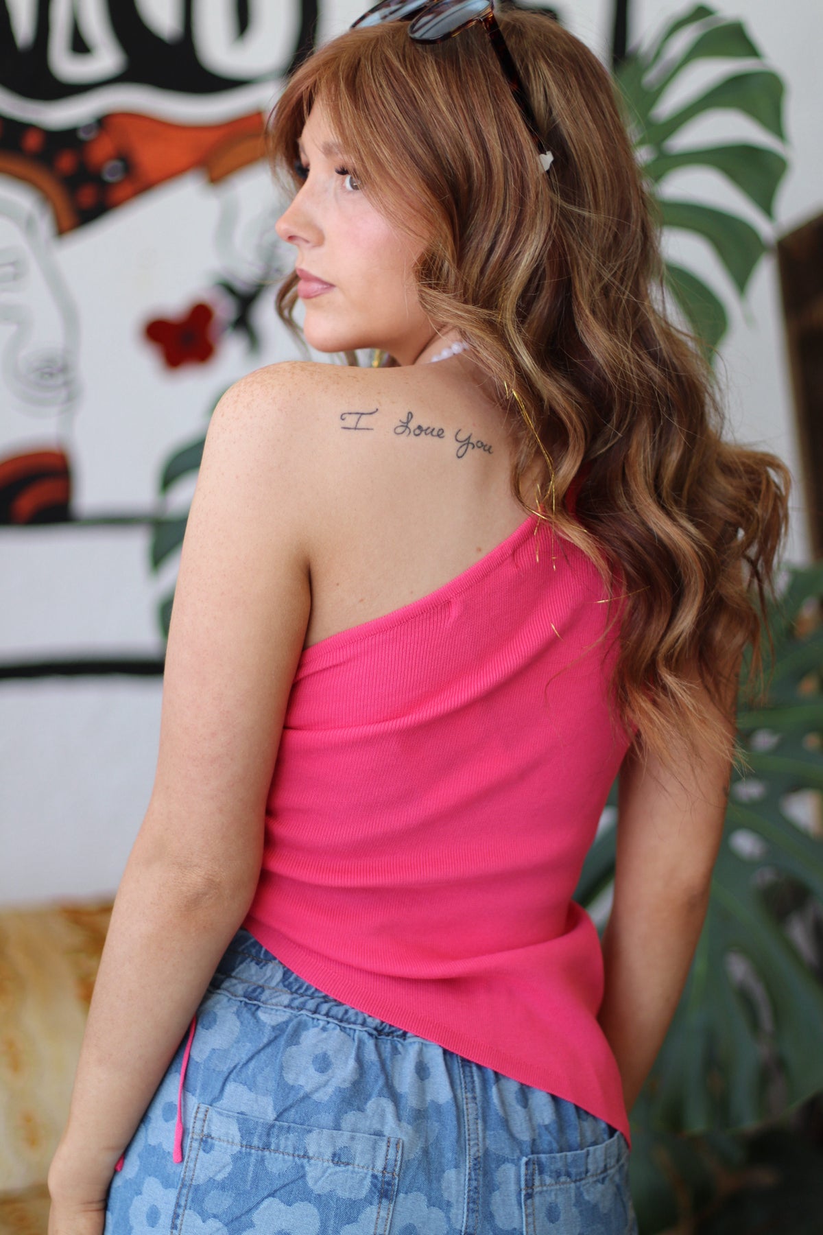 Pink Sleeveless One Shoulder Asymmetric Knit Top