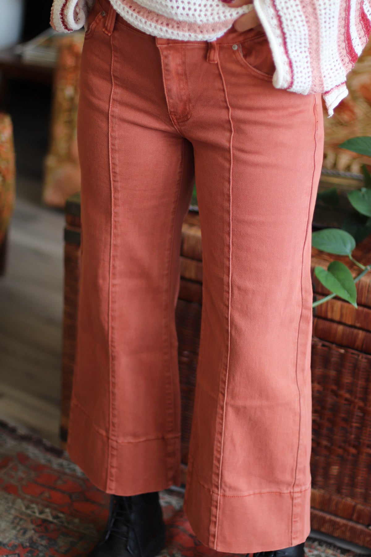 Nicole Wide Leg Cropped Pants + Rust