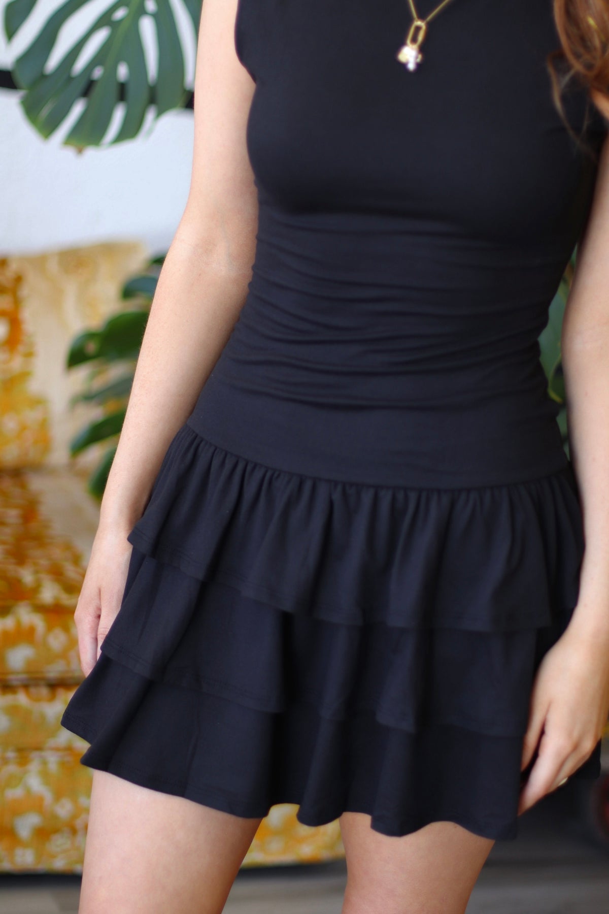 Ruffle Skirt & Open-Back Mini Dress Black