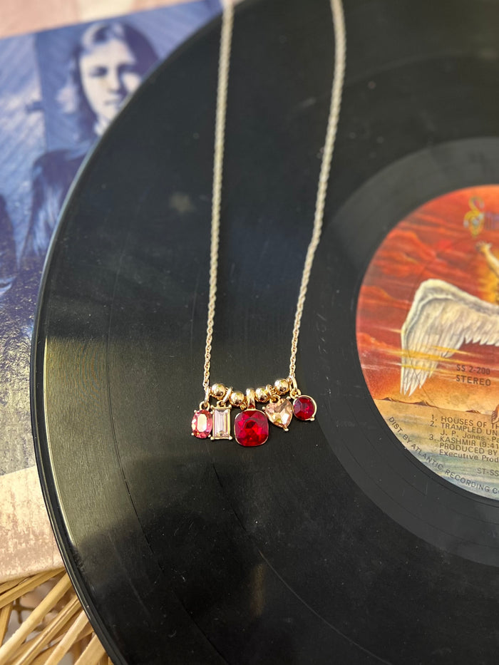 Pink & Red Crystal Cluster Charm Pendant Necklace