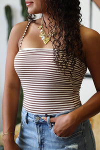 Meredith Brown Striped Spaghetti Strap Top
