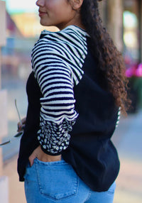 Charcoal Floral & Stripe Casual Knit Top