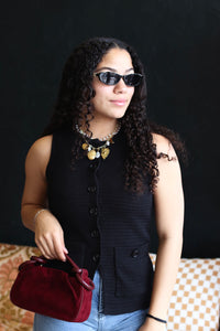 Stephanie Split Hem Knit Vest in Black