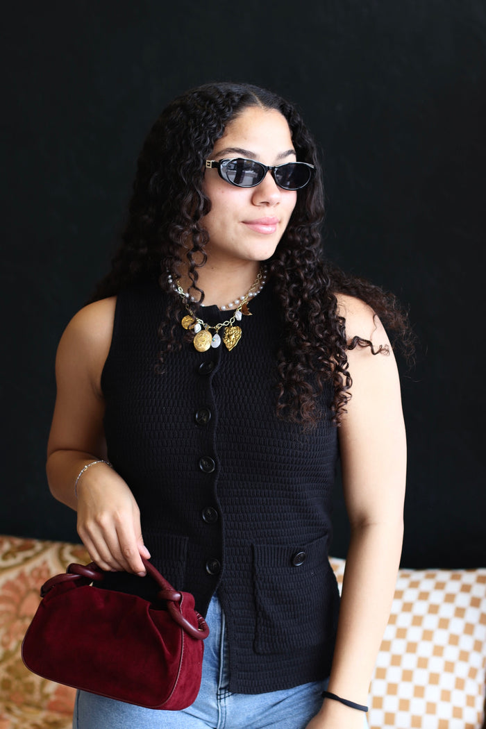 Stephanie Split Hem Knit Vest in Black