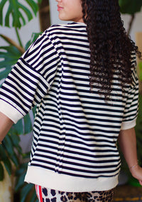 Molly Oversized Stripe Casual Knit Top Black