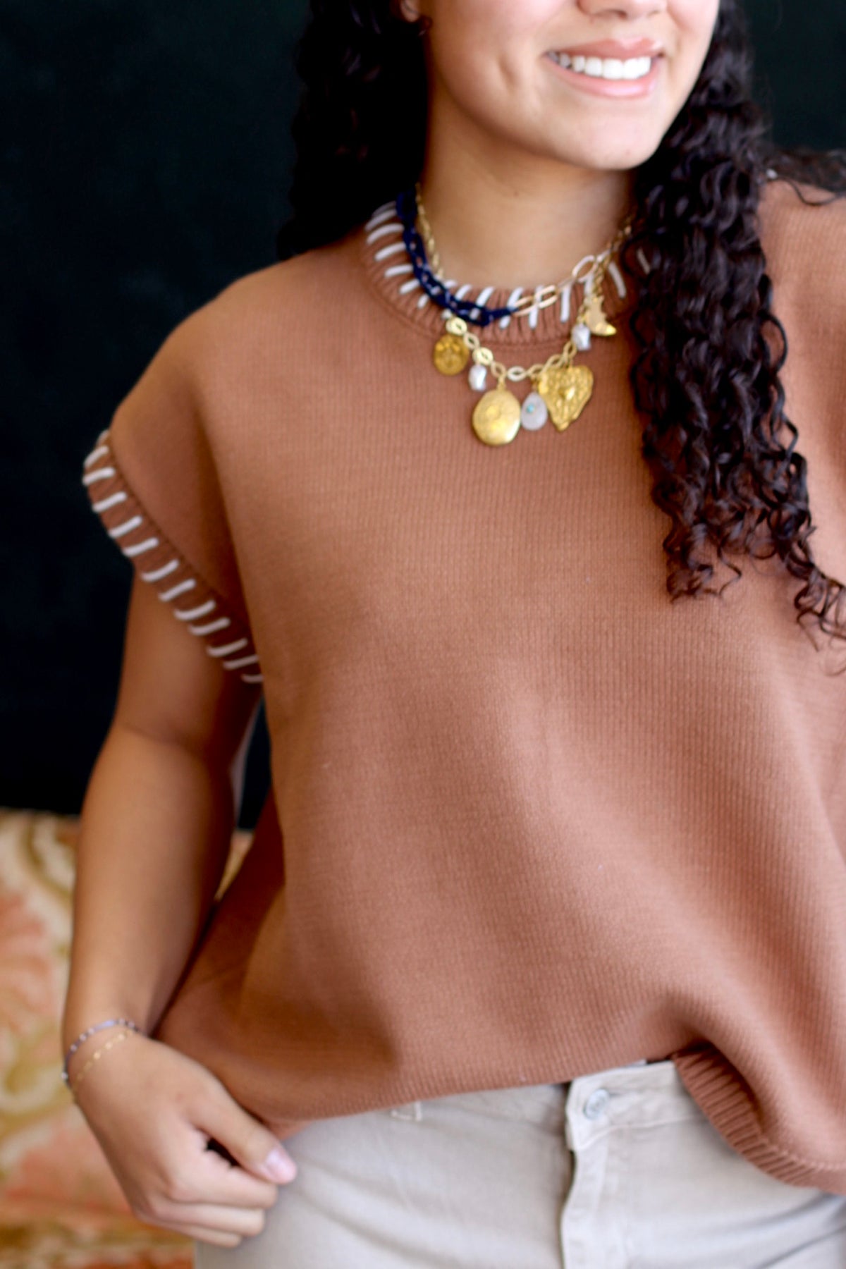 Stitched Sweater Vest in Camel