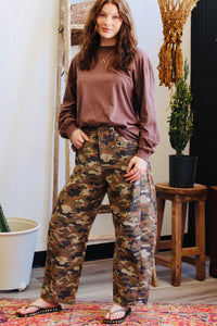 Eliza Camo Barrel Jeans