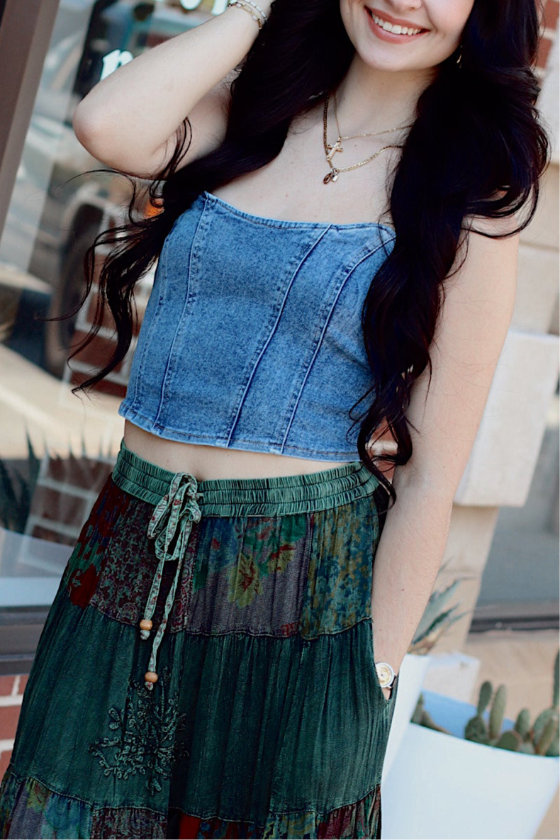 Davi Denim Corset + Dark Wash