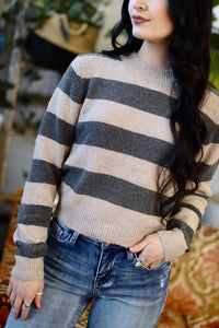 90s Vibe Striped Sweater in Grey