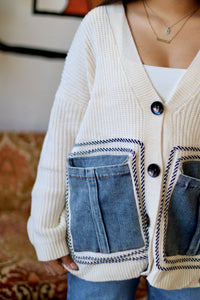 Oversized Denim Pocket Cardigan