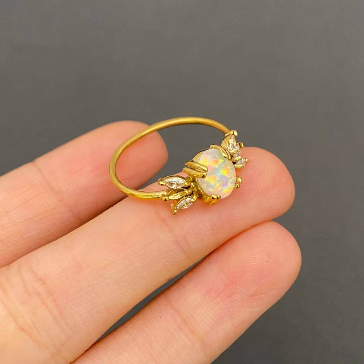 Lucky Opal CZ 18K Gold Plated Ring