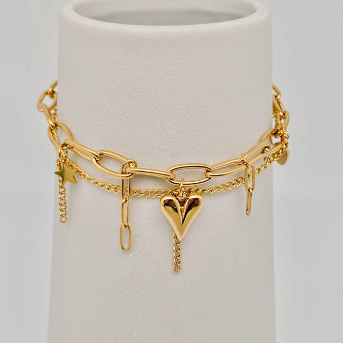 Star Heart-shaped Pendant Gold Plated Bracelet
