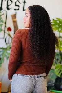 Fitted High Neck Sweater + Brown