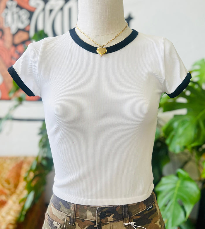 Cropped Ringer Tee + White