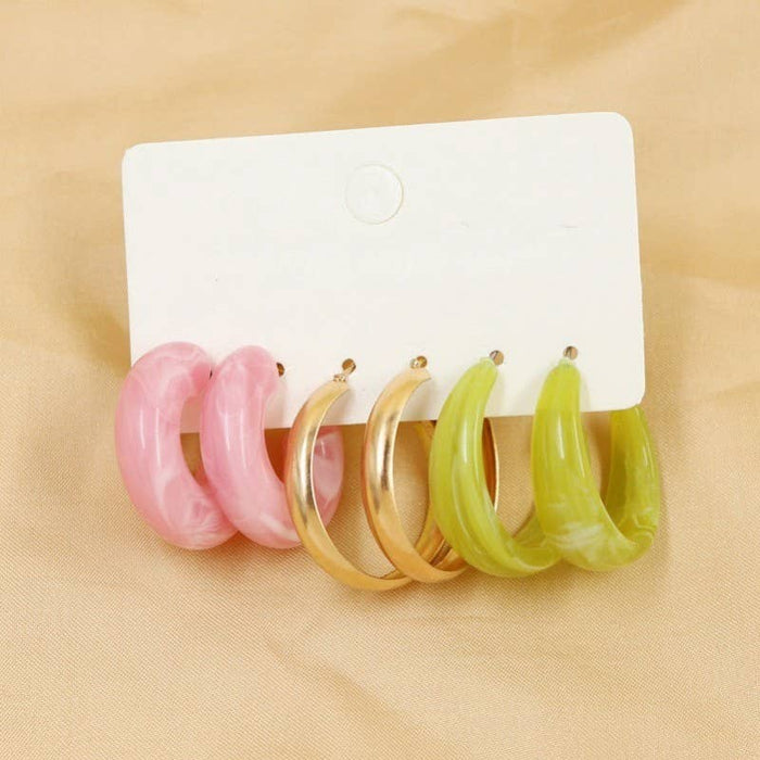 Green & Pink Trio Earring Set