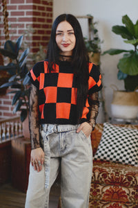 Catch a Vibe Checkered Knit Top