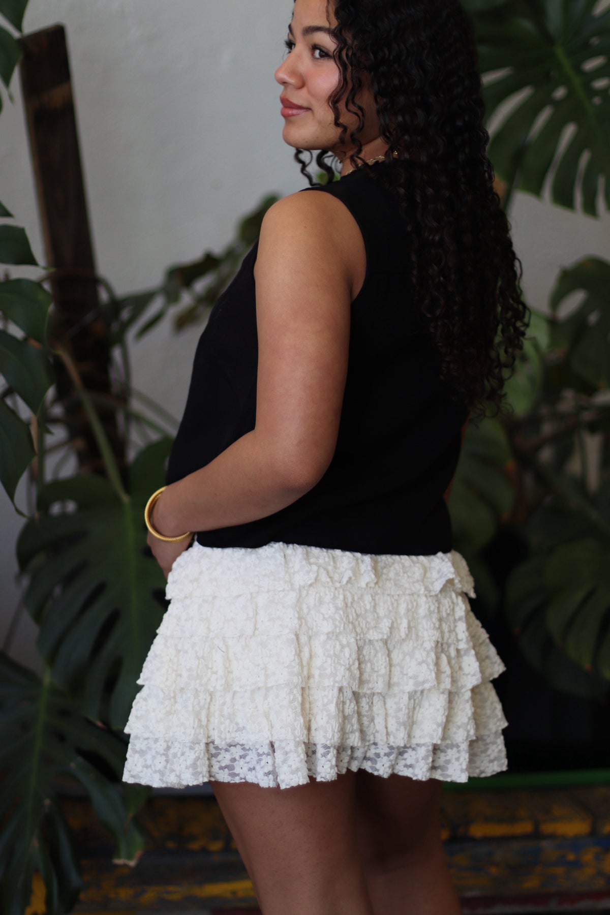 Tumbleweed Lace Mini Skirt W/ Inner Shorts Cream