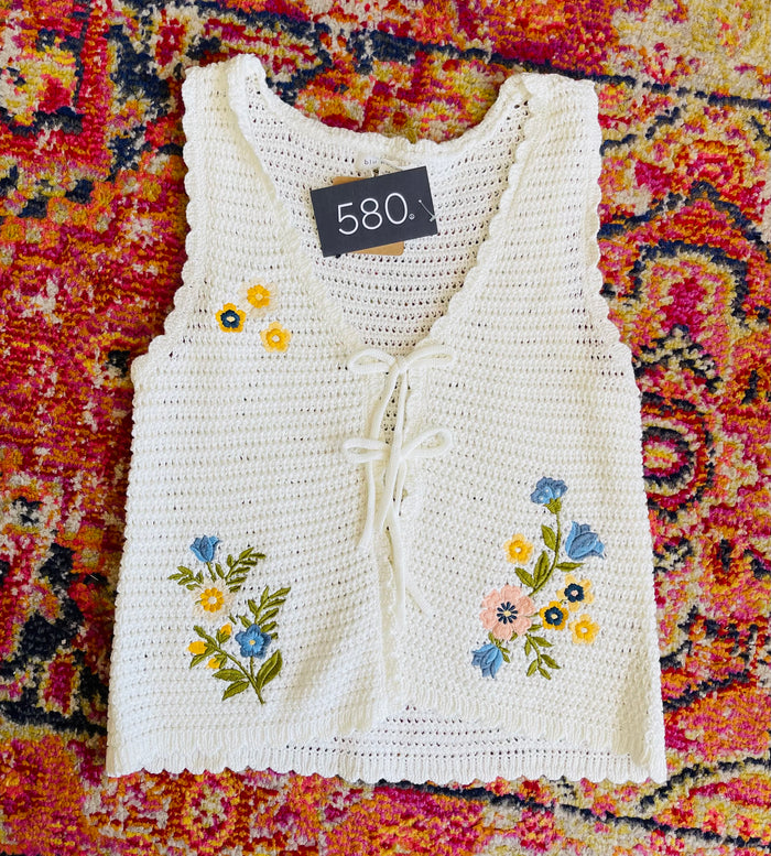 Floral Crochet Vest in Ivory