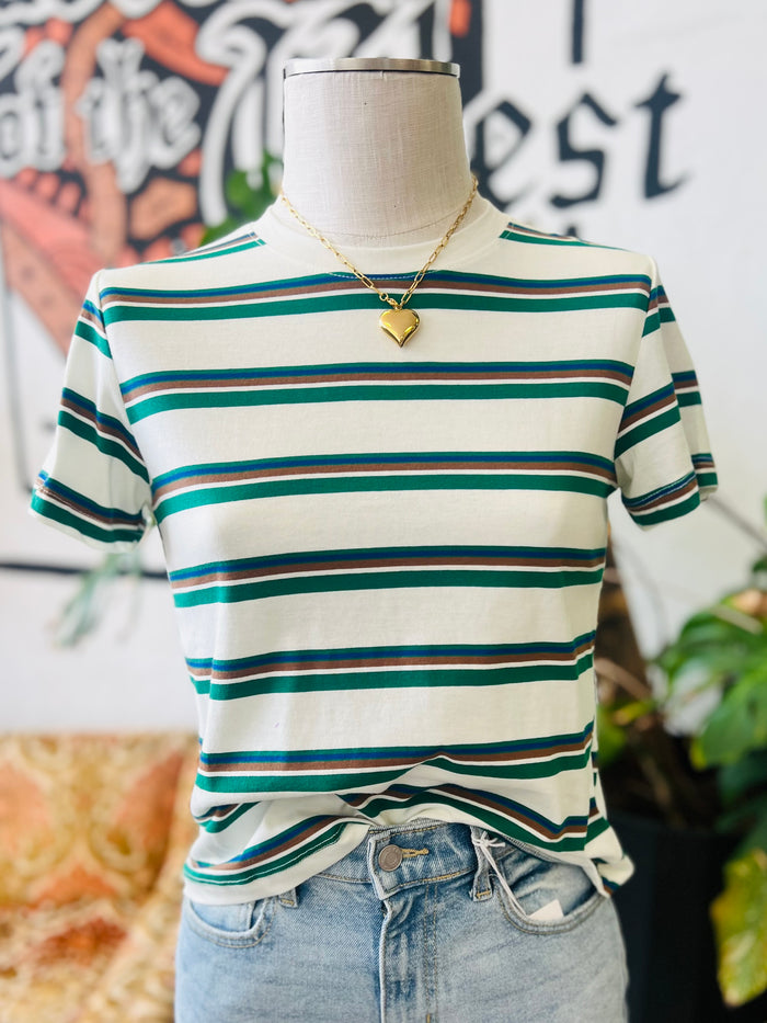 Basic Ivory Striped Cotton Tee