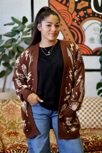 Oversized Western Knit Sweater Cardigan Brown