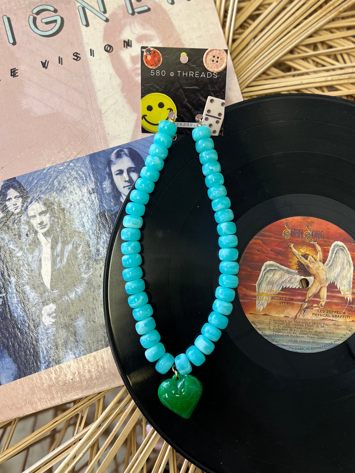 Jade Heart Pendant Resin Beaded Necklace