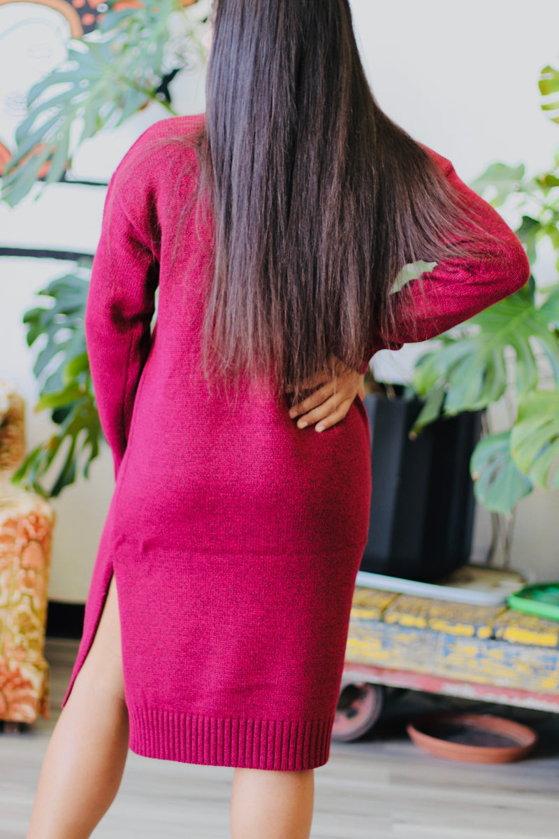 Turtle Neck Midi Dress + Cabernet