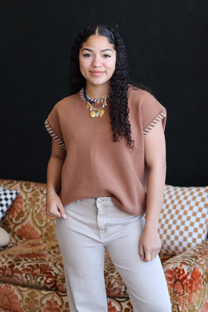 Stitched Sweater Vest in Camel