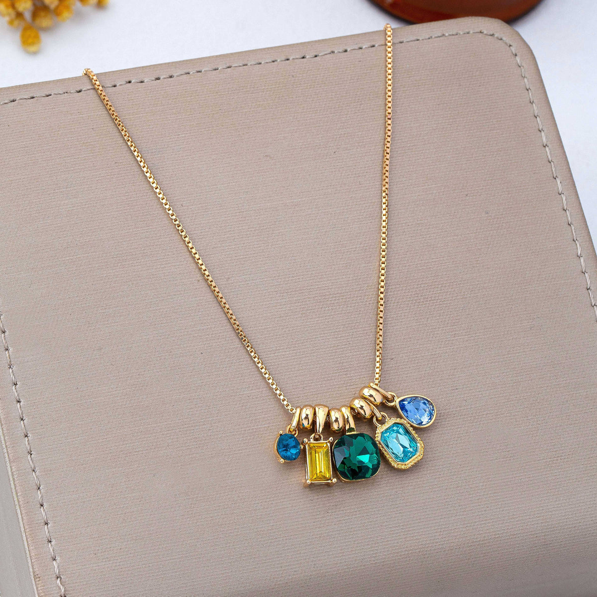 Blue & Green Crystal Cluster Charm Necklace