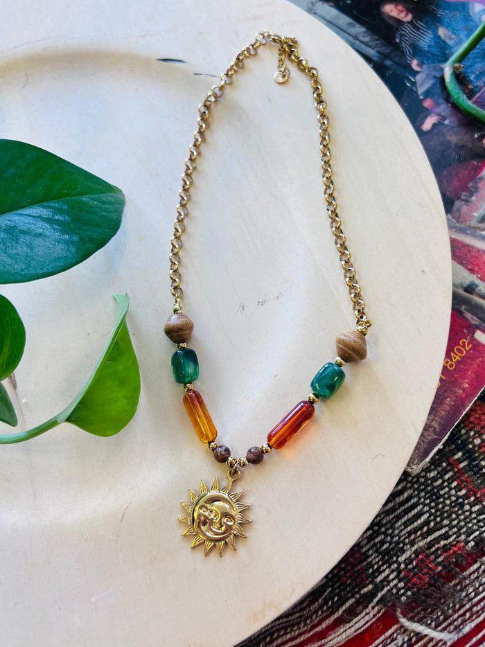 Chunky Boho Beaded Sun Necklace