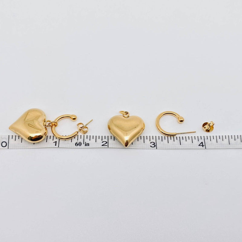 18K Gold Plated Stainless Steel Heart Charm Pendant Earrings