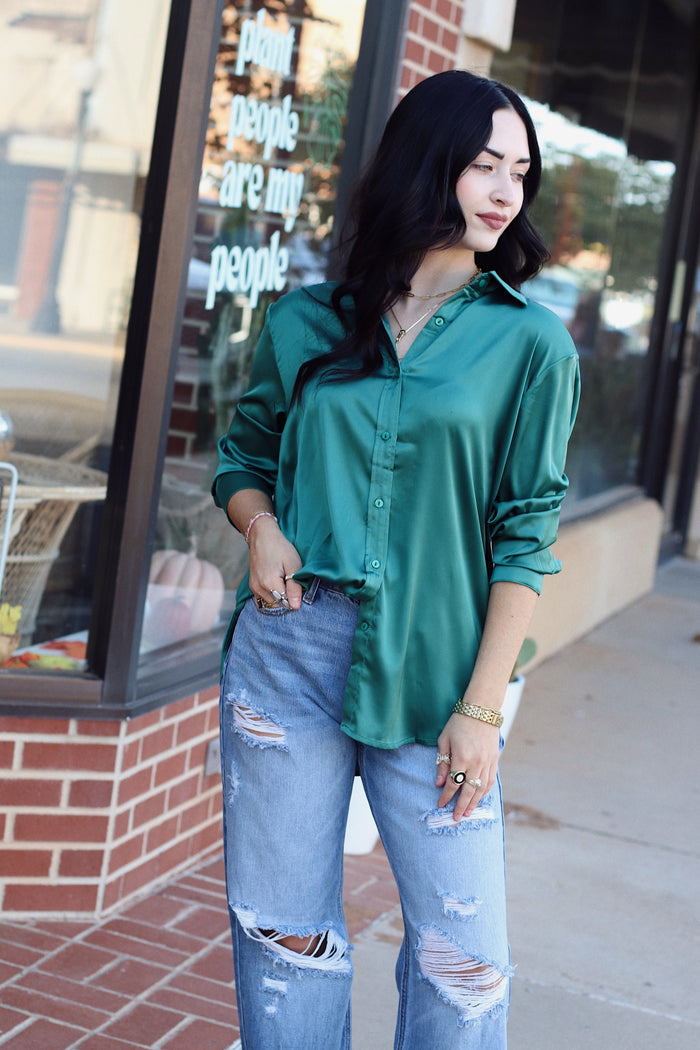 Cassidy Satin Blouse + Hunter Green