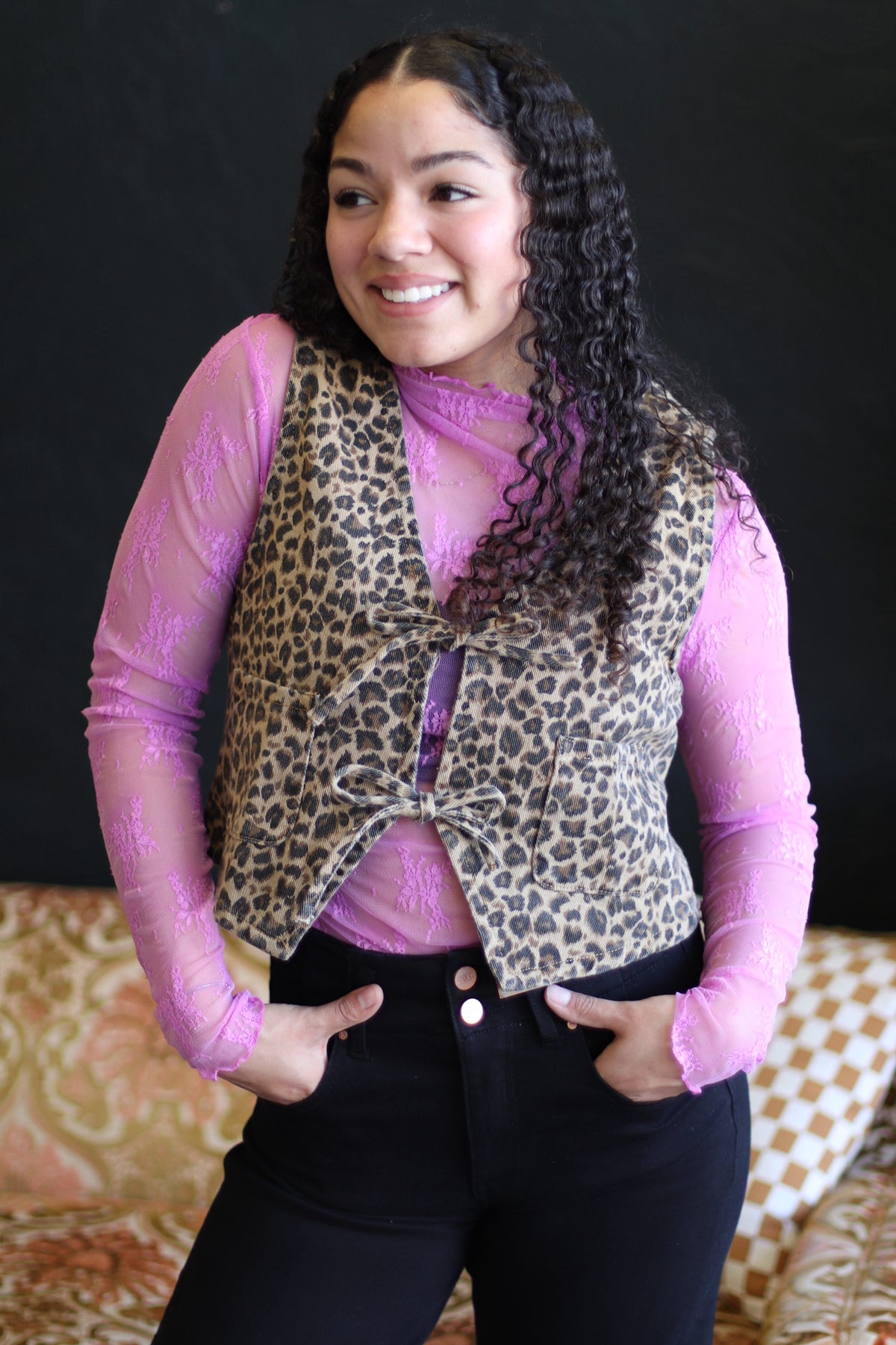 580 Lace Layer Top + Bright Mauve