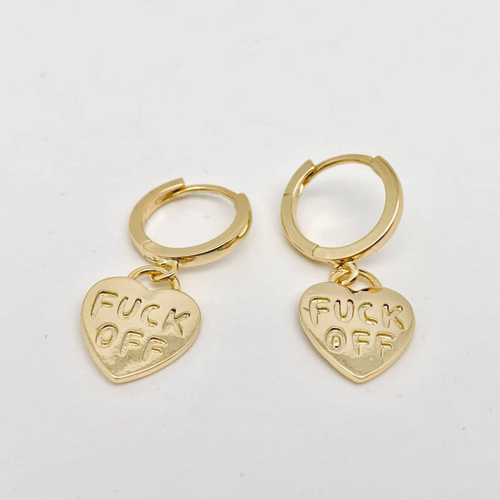 F*ck off Heart Gold Plated Huggie Hoops