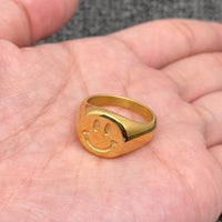 Medium 18K Gold Plated Stainless Steel Smiley Face Ring
