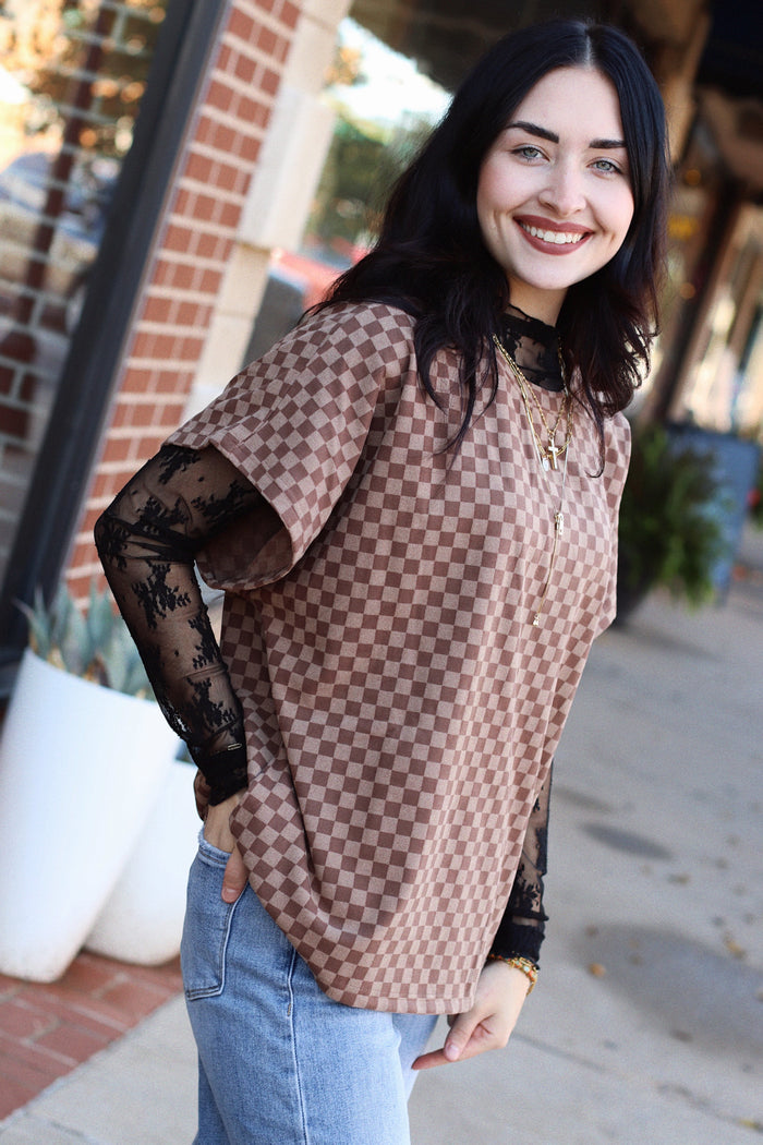 Tatum Checkered Top + Brown