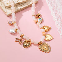Chunky White Beaded Heart Charm Necklace