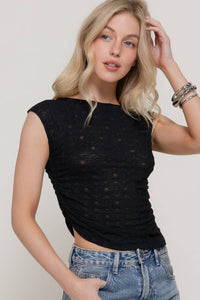 Black Asymmetric Hem Mesh Top