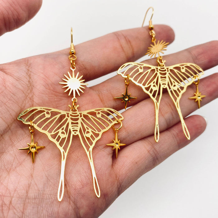 Gold Luna Moth Earrings