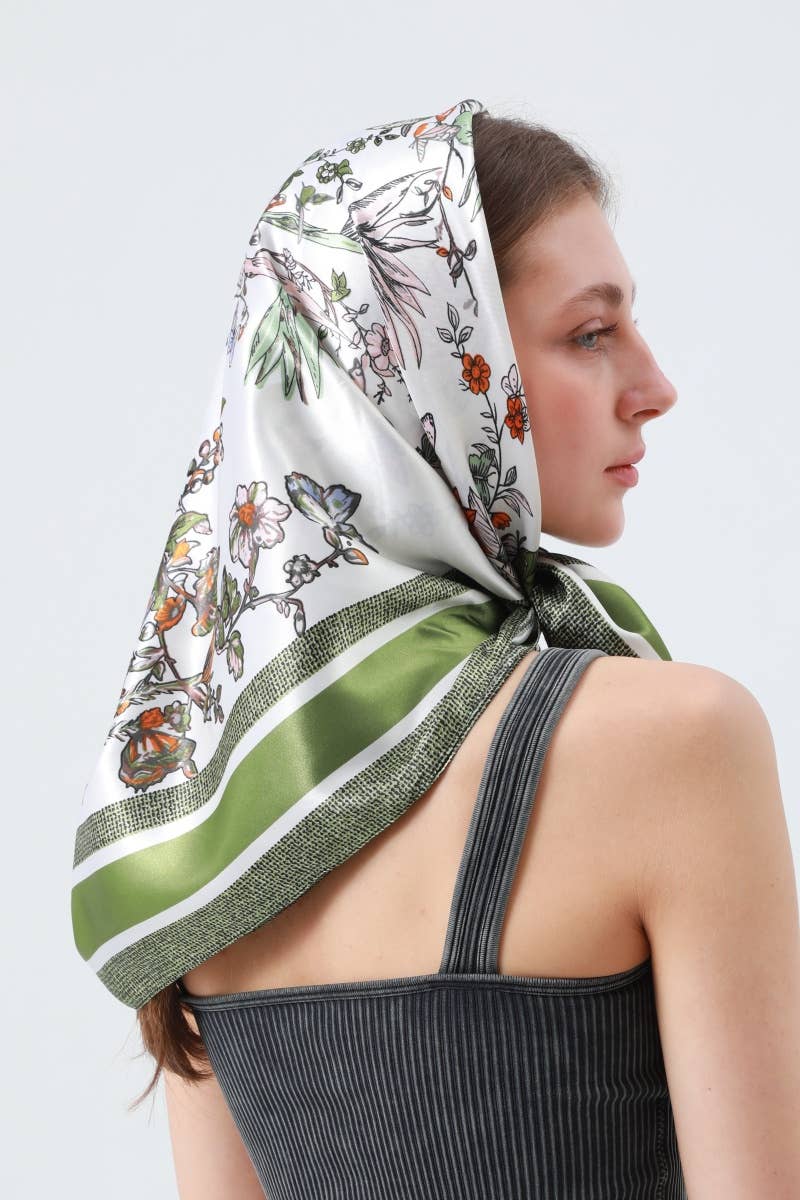 Green Silk-Touch Butterfly Scarf